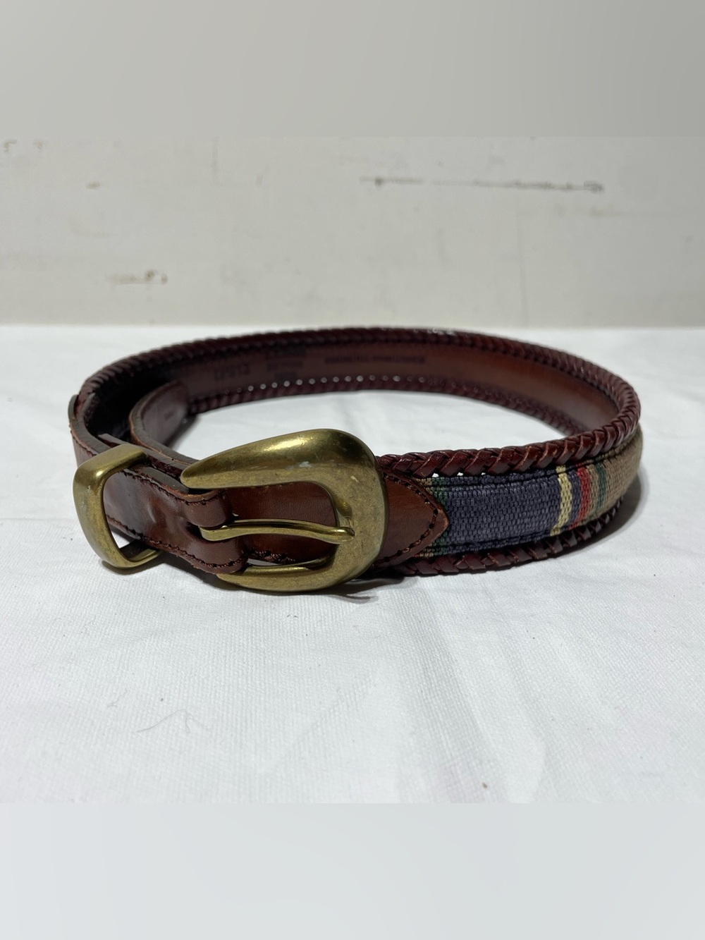 Vintage L.L. Bean Leather & Canvas Belt Womens 26 Brown Colorblock OR913